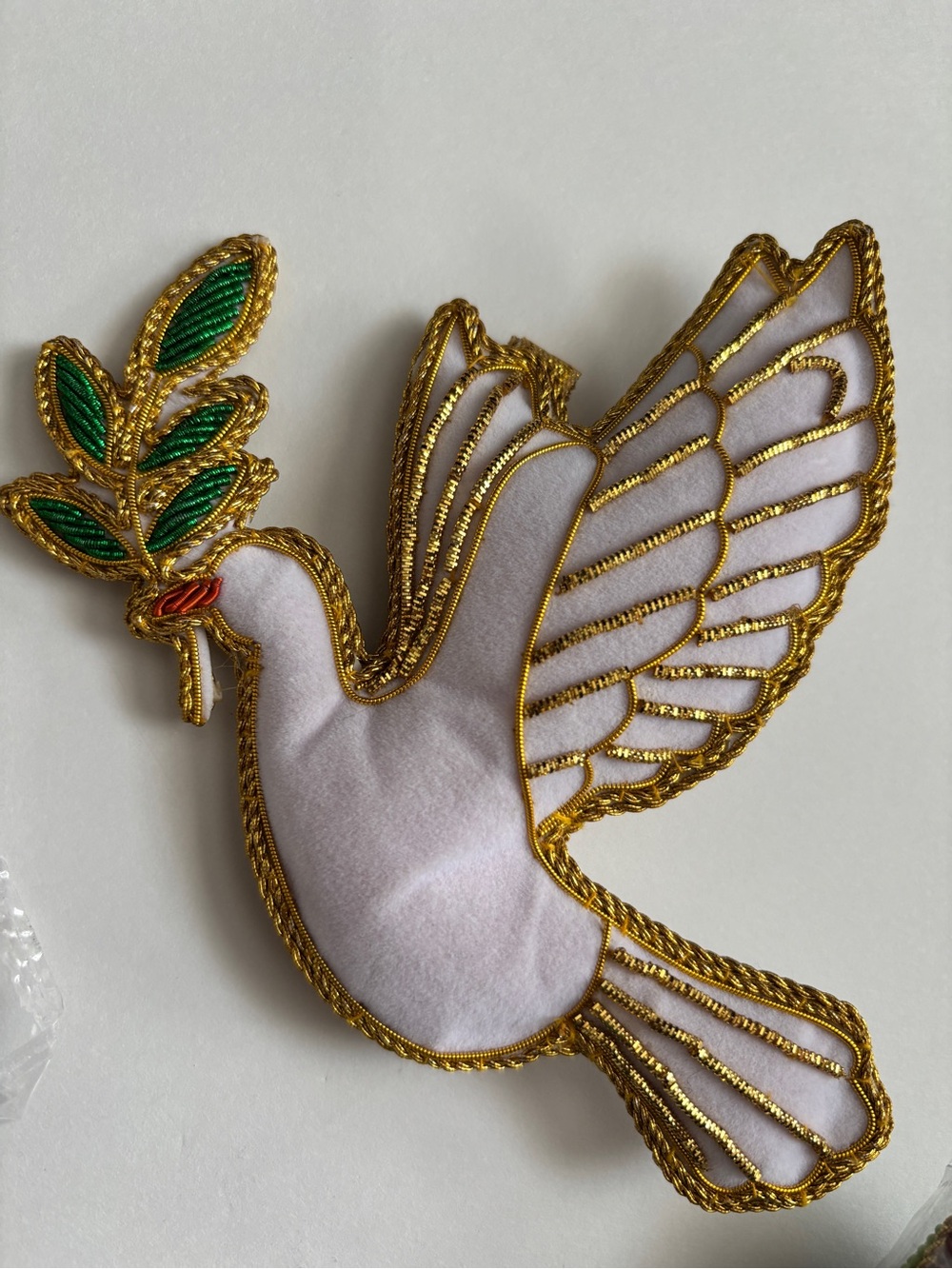 Handmade Peace Dove With Green Olive Branch Ornament